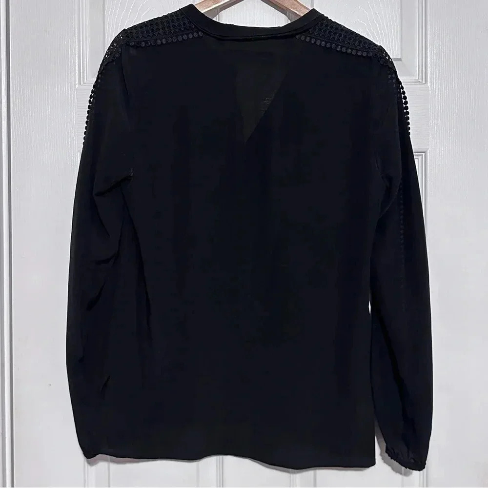 Kobi Halperin Black Silk Long Sleeve Blouse Crochet Womens XS - Picture 6 of 6